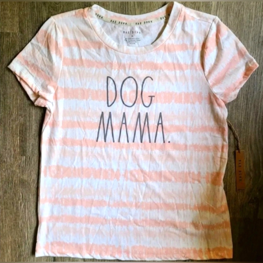 RAE DUNN NWT Dog Mama T shirt Short sleeve, PINK & White sz Medium